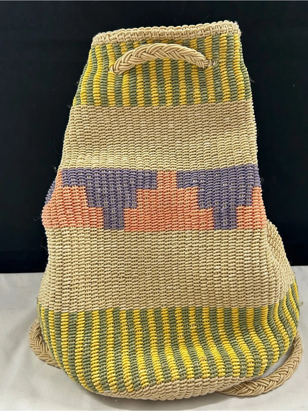 Stone Mountain Woven Geometric Boho Drawstring Backpack